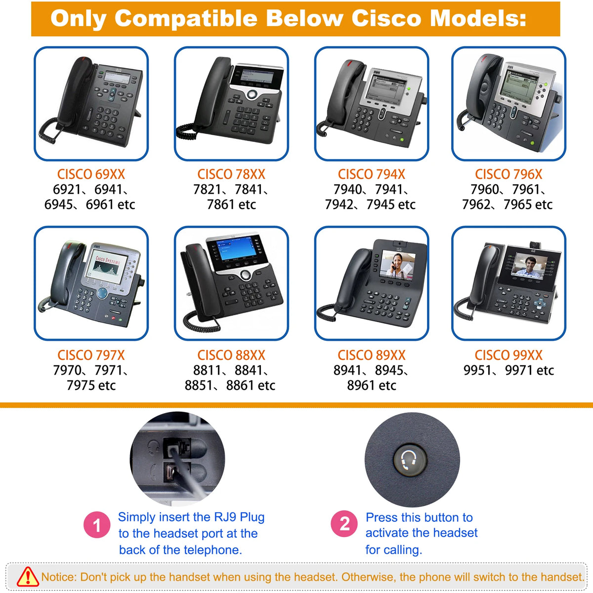 VoiceJoy RJ9 plug Headset office phone headset For ONLY CISCO IP telephone 794X 796X 99XX 8921 8941 8945 6911 6921 7945