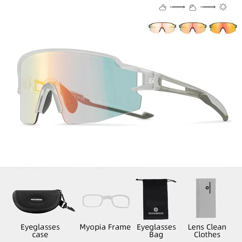 ROCKBROS Cycling Glasses Photochromic Polarized Lens Bike Glasses UV400 Protection Eyewear Sunglasses MTB Road Bicycle Goggles