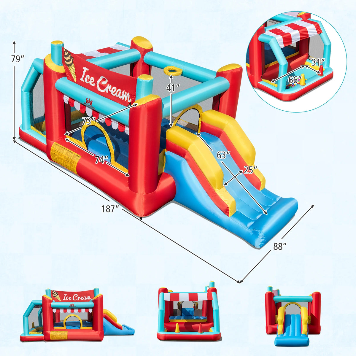 5 In 1 Inflatable Ice Cream Bounce House Jumping Castle Party Play Tent