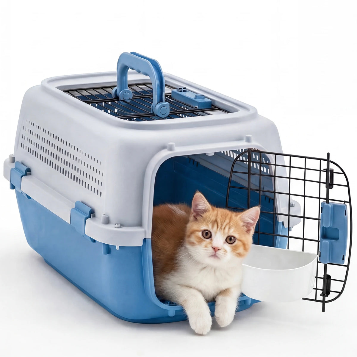 Durable Pet Carrier With Enhanced Latches And Bowl For Pets