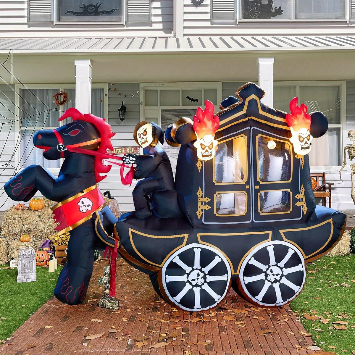 Joyfy Halloween Inflatable Carriage With LED Lights Outdoor Decor