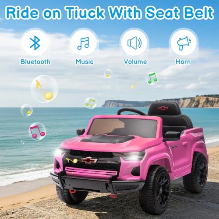 Pink 12V Electric Ride on Car for Toddlers with Remote Control Battery Powered Vehicle Bluetooth LED Lights Soft Start Suitable