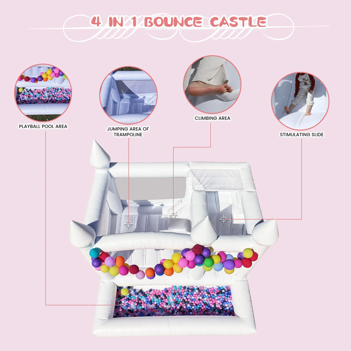 13ft Commercial PVC White Bounce House Inflatable Wedding Castle for Adult Kids Children's playground, children's toys