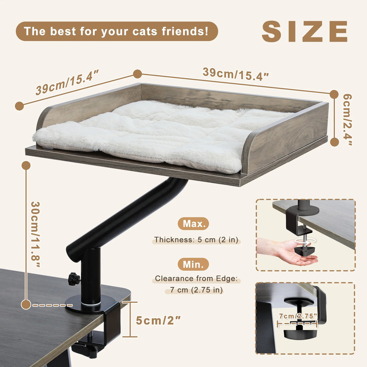 PAWZ Road Adjustable Cat Desk Bed With Plush Hammock