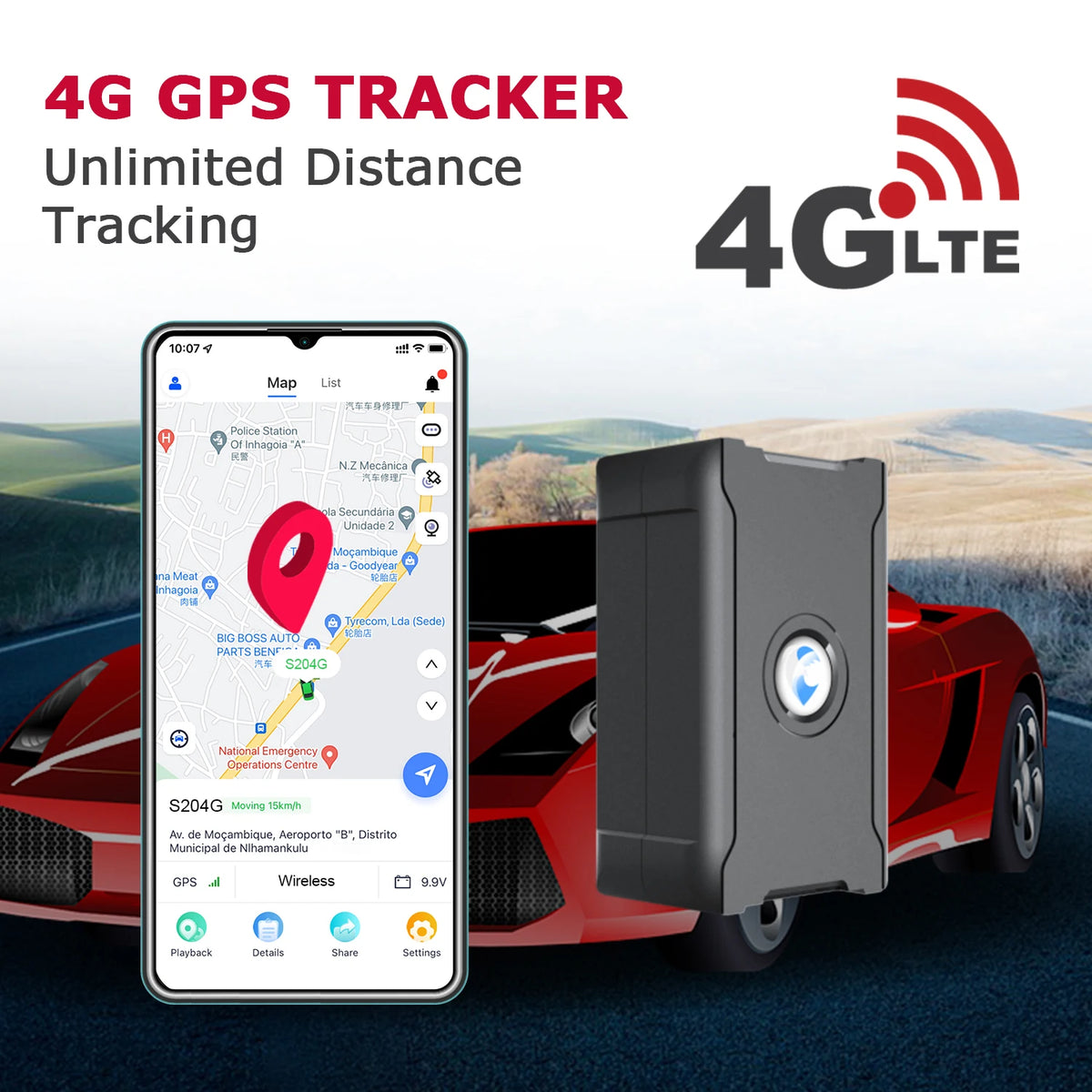 Wanwaytech 4G GPS Tracker Real-Time Car Locator Overtaking Alarm Route Playback