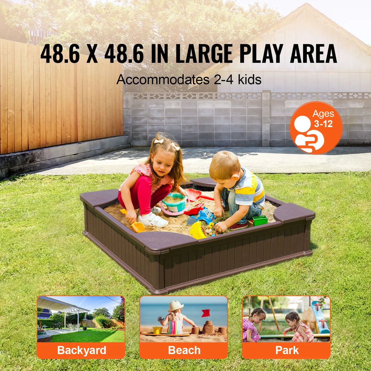 SucceBuy Sandbox With Cover Square Sand Pit Corner Seating
