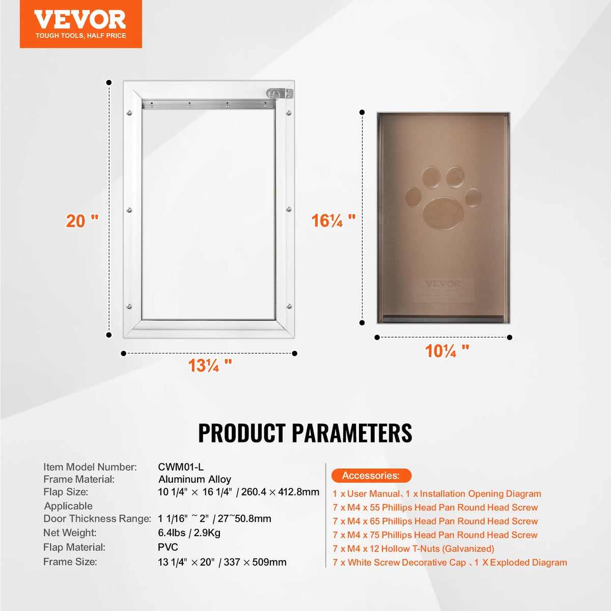 SucceBuy Pet Door Aluminum Frame with Lock and Flap System Weatherproof Doggy Door Easy to Install in Interior or Exterior Doors