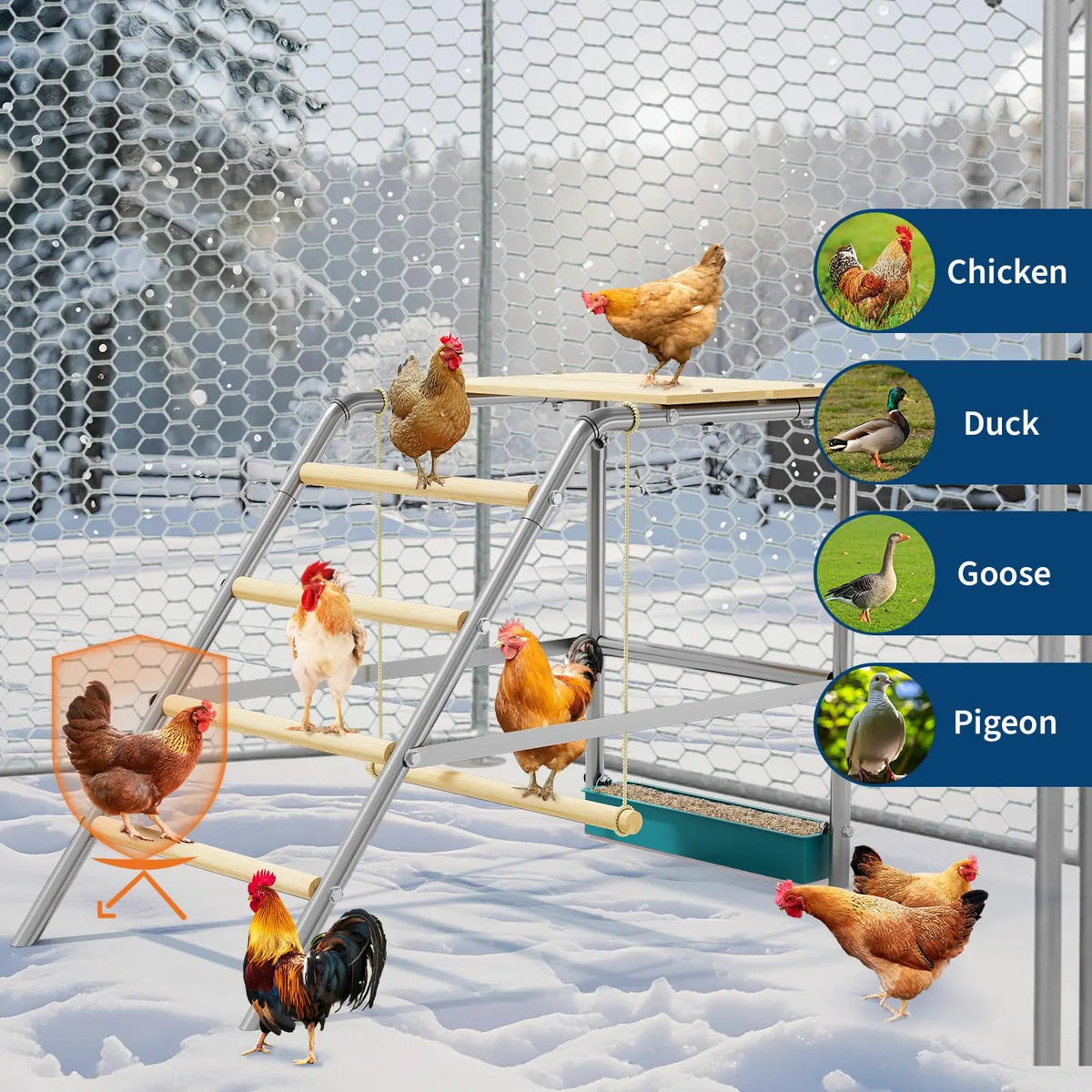 Multi-Tier Chicken Roost Galvanized Steel Perch With Wooden Rungs Durable Poultry Ladder For Hens Indoor Outdoor Coop Accessory