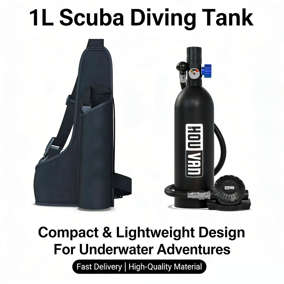HOUVAN 1L Scuba tank for approximately 75 breaths underwater,compact and portable,suitable for outdoor travel,Unisex,gift choice