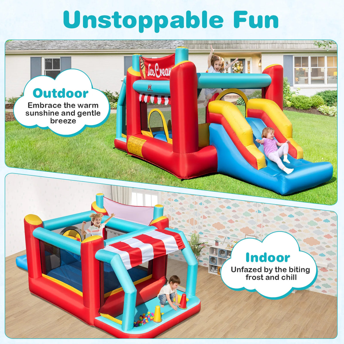 5 In 1 Inflatable Ice Cream Bounce House Jumping Castle Party Play Tent