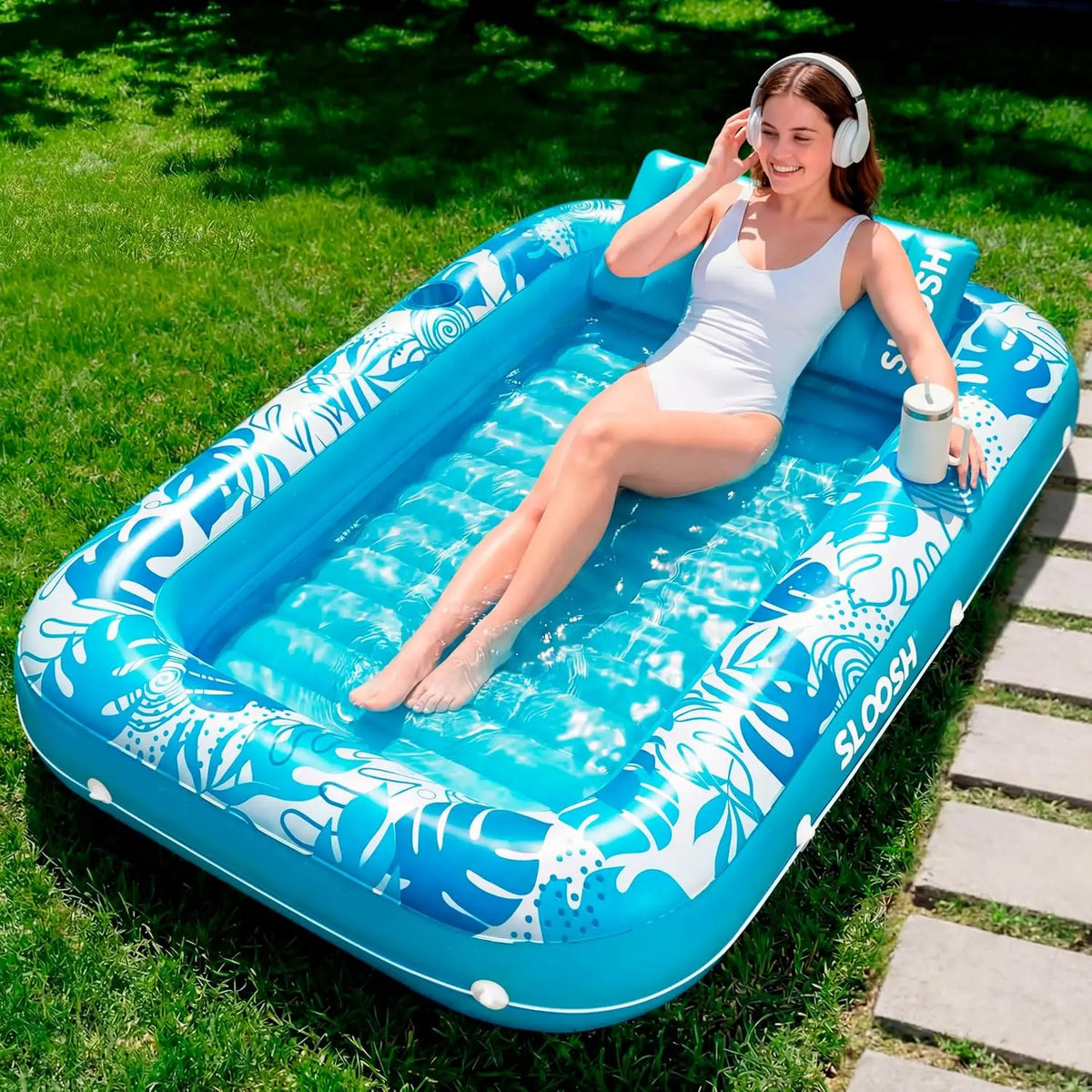 Joyfy 4 In 1 Inflatable Suntan Pool Tub Float With Two Drink Holders