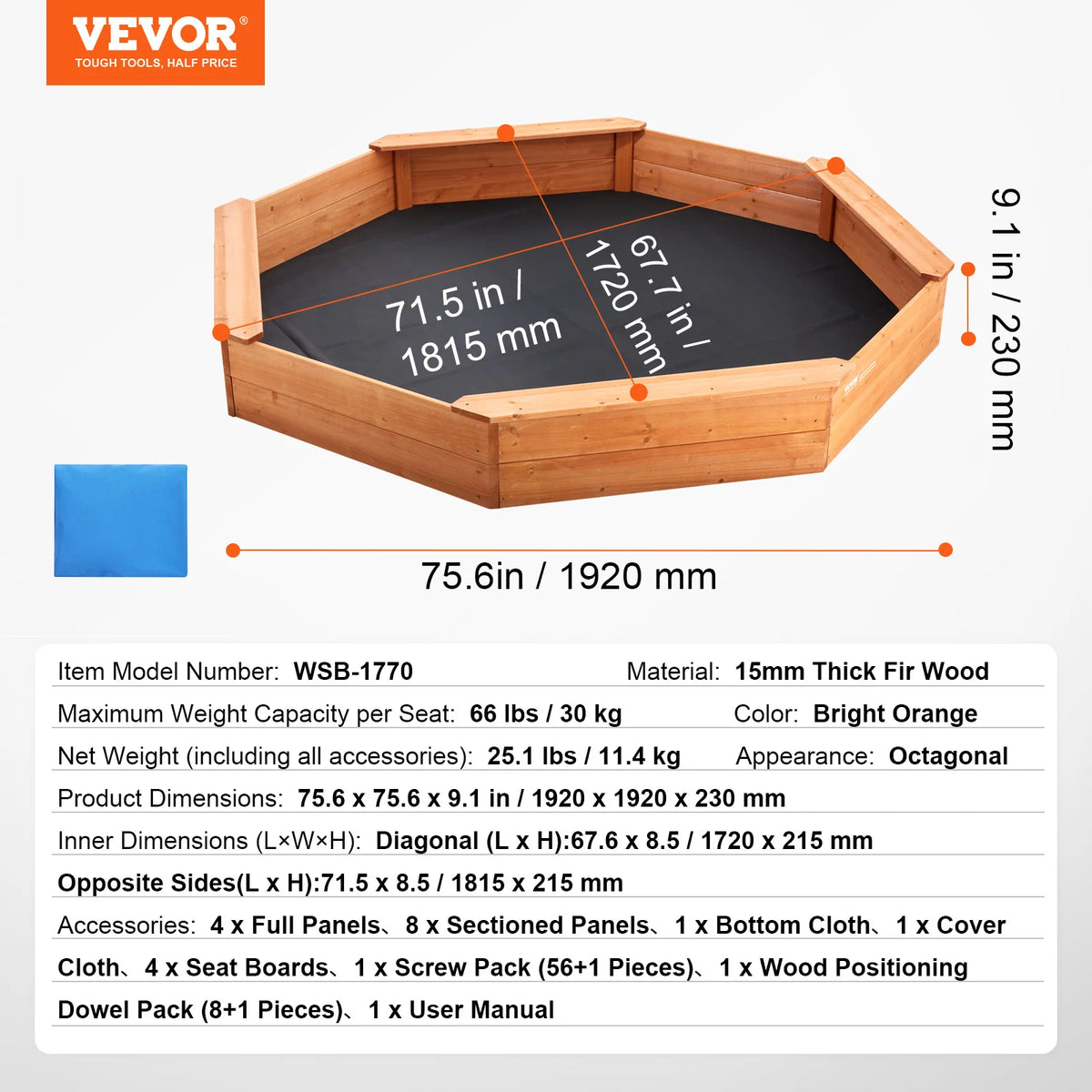 SucceBuy Sandbox With Cover Square Sand Pit Corner Seating