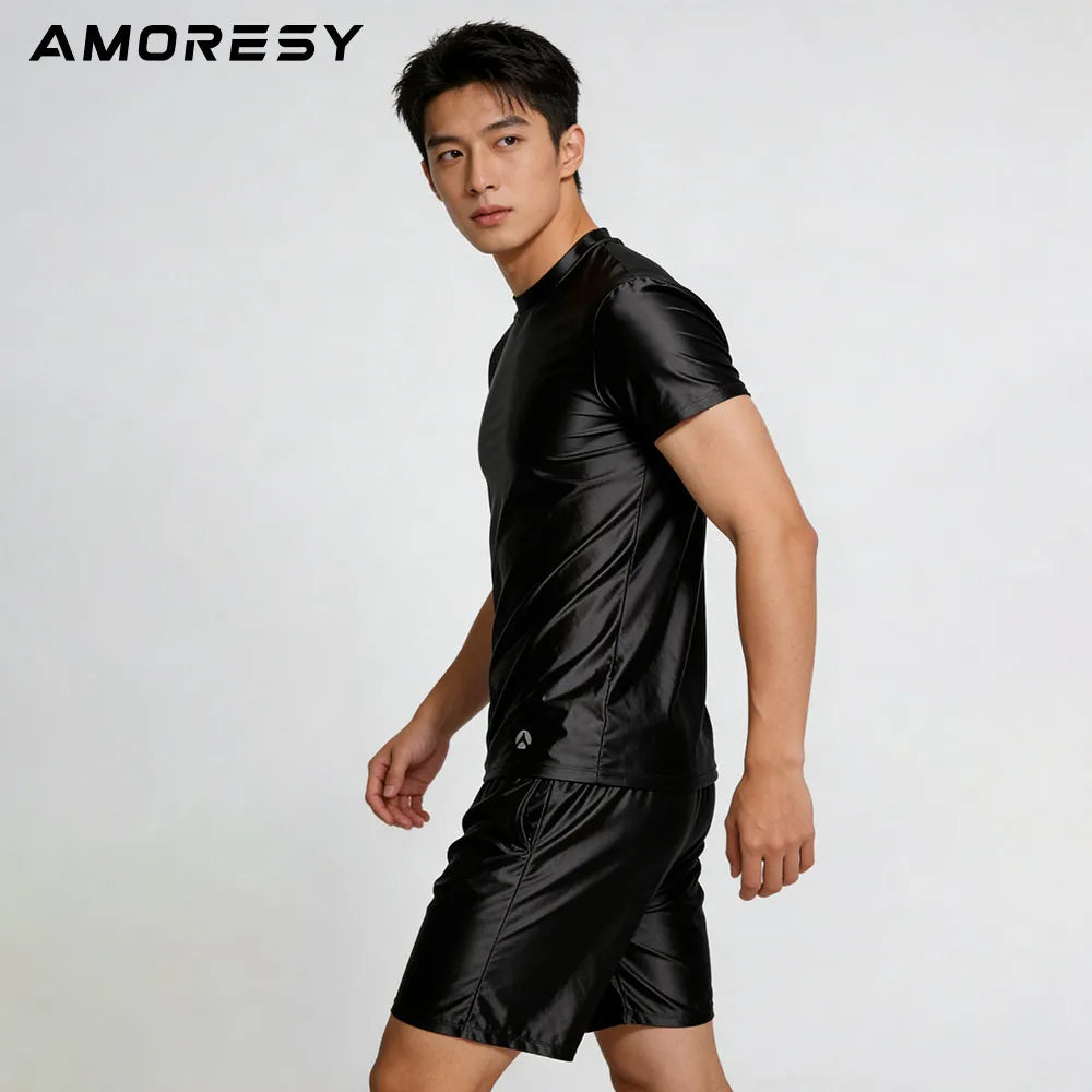 X Clock Nyoung Men Shiny Satin Swim Pants Comfortable Activewear