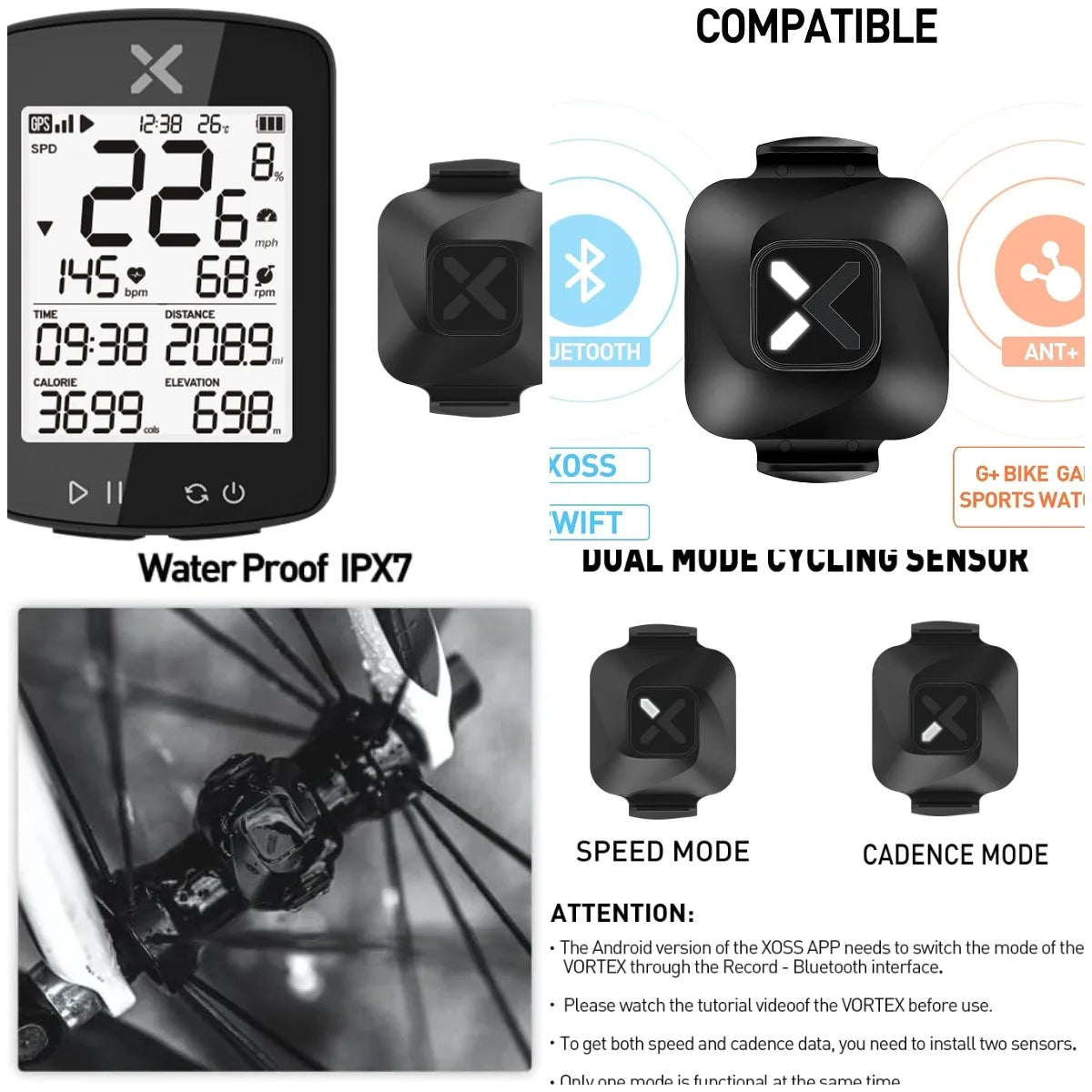 G+ Gen2 GPS Bike Computer ANT+/ Bluetooth IPX7 Cycling Computer Rechargeable Bicycle Speedometer