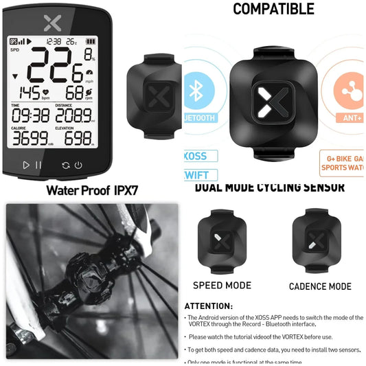 G+ Gen2 GPS Bike Computer ANT+/ Bluetooth IPX7 Cycling Computer Rechargeable Bicycle Speedometer