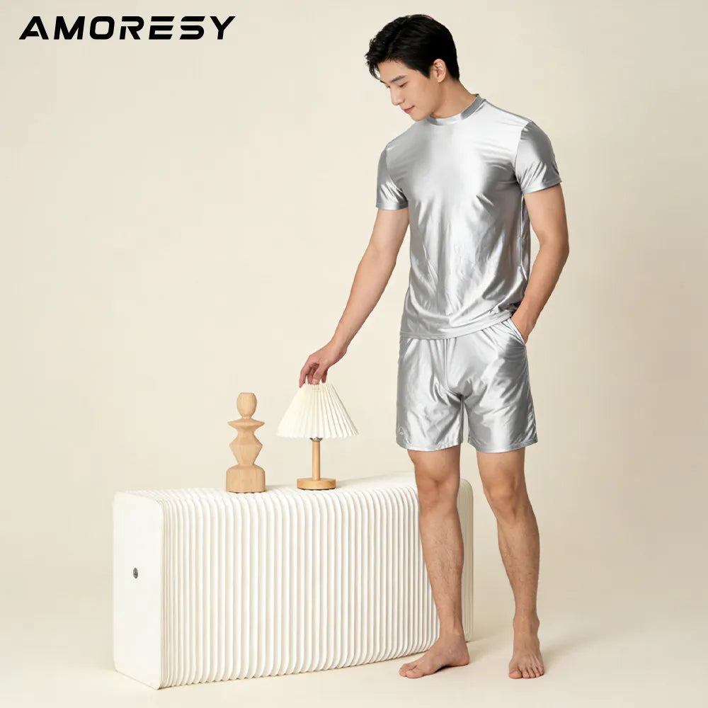 X Clock Nyoung Men Shiny Satin Swim Pants Comfortable Activewear