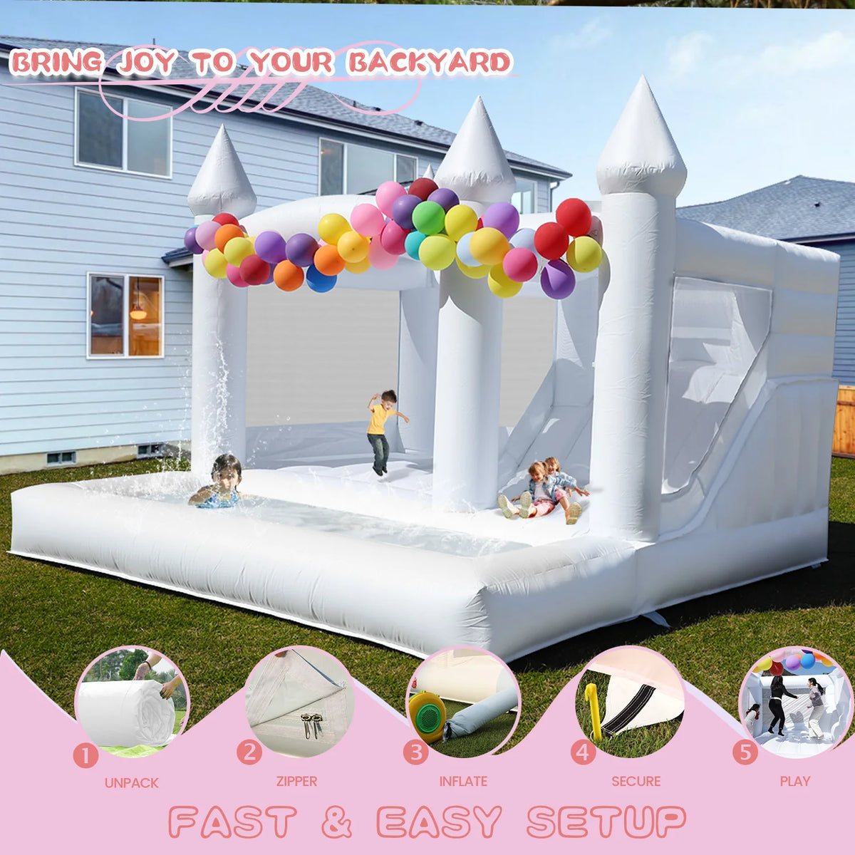 13ft Commercial PVC White Bounce House Inflatable Wedding Castle for Adult Kids Children's playground, children's toys