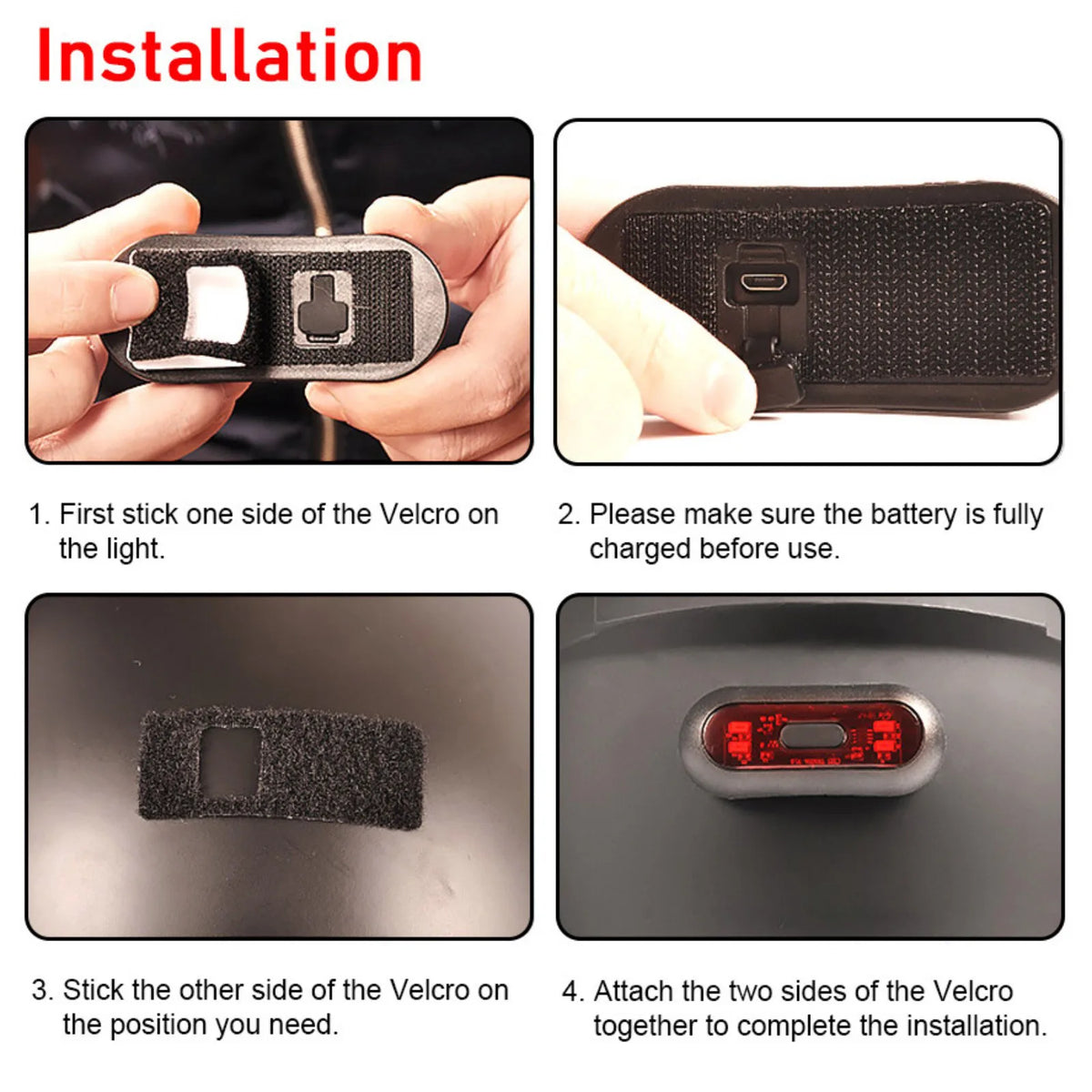 Waterproof Motorcycle Rear LED Helmet Light With Always On/ Flash/ Warning Mode USB Cable Motorcycle Accessories