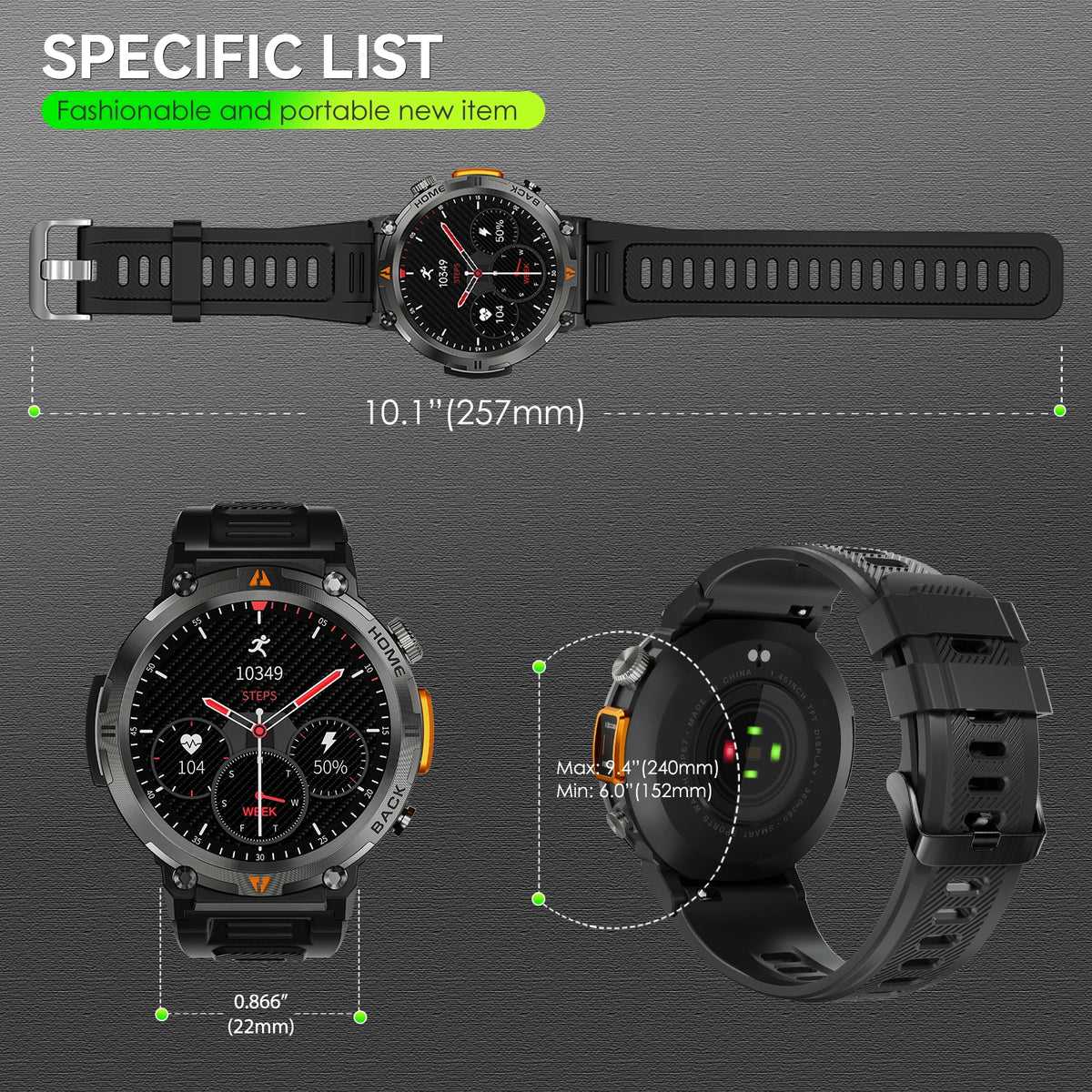 Eigiis Ke3 Bluetooth Smartwatch With Heart Rate And Flashlight