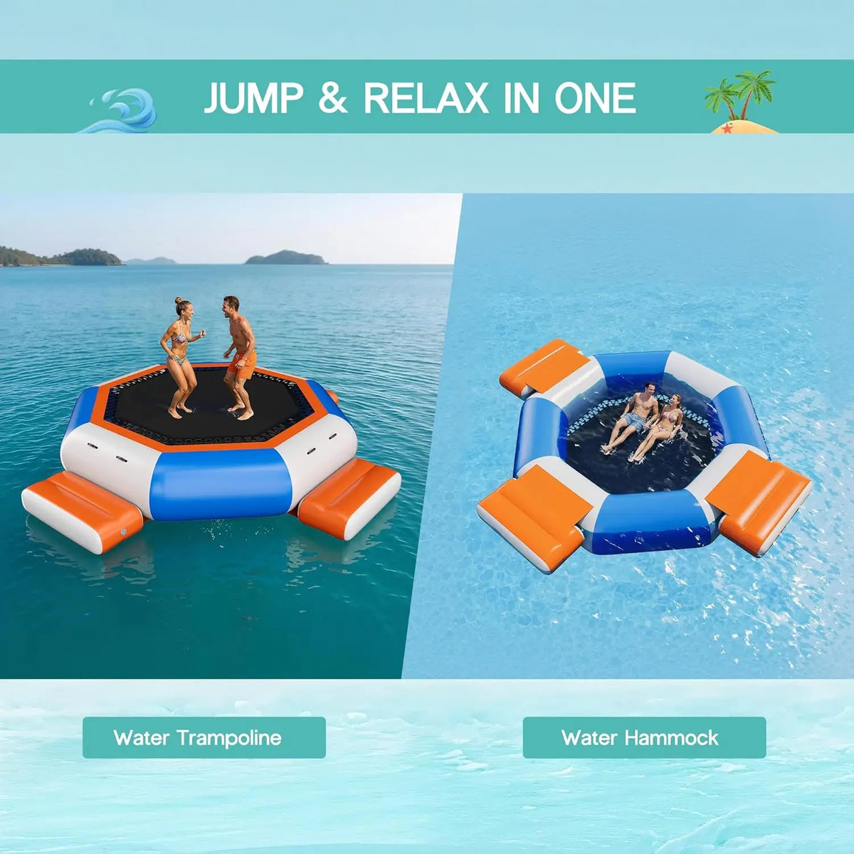 Octagonal Inflatable Water Trampoline With Three Platforms
