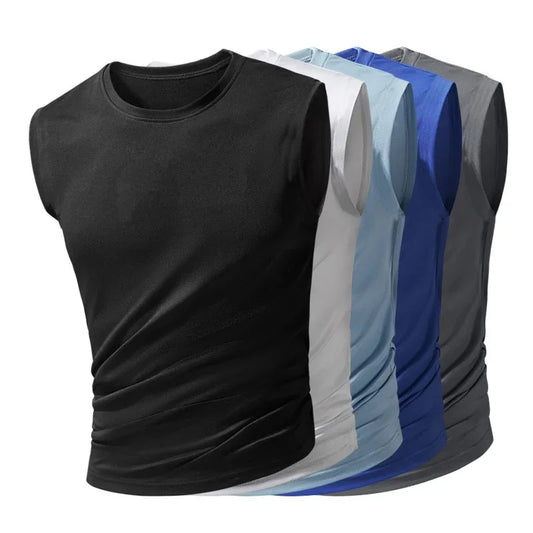 Summer Ice Silk Running Vest Men Sports Fitness Sleeveless T-shirt Quick-dry Mesh Gym T-shirt Breathable Plain Lovers Clothing