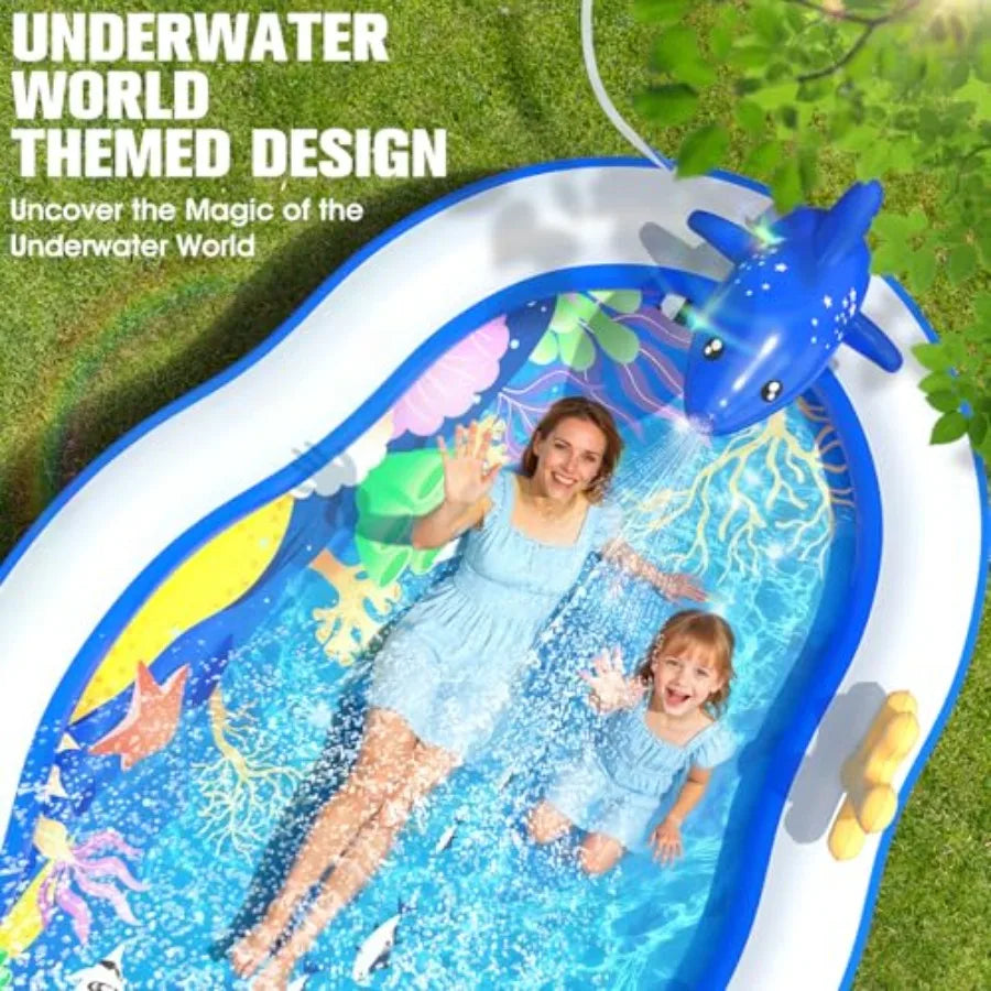 2026 Large Inflatable Play Center for outdoor water fun, PVC material, blue and yellow, includes water slide sprinkler, 120''x7