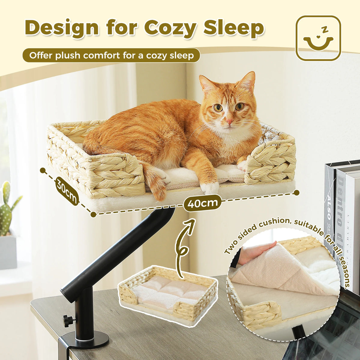 PAWZ Road Adjustable Cat Desk Bed With Plush Hammock