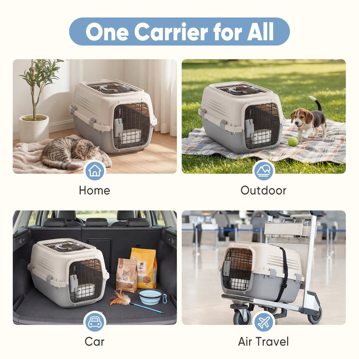 Durable Pet Carrier With Enhanced Latches And Bowl For Pets