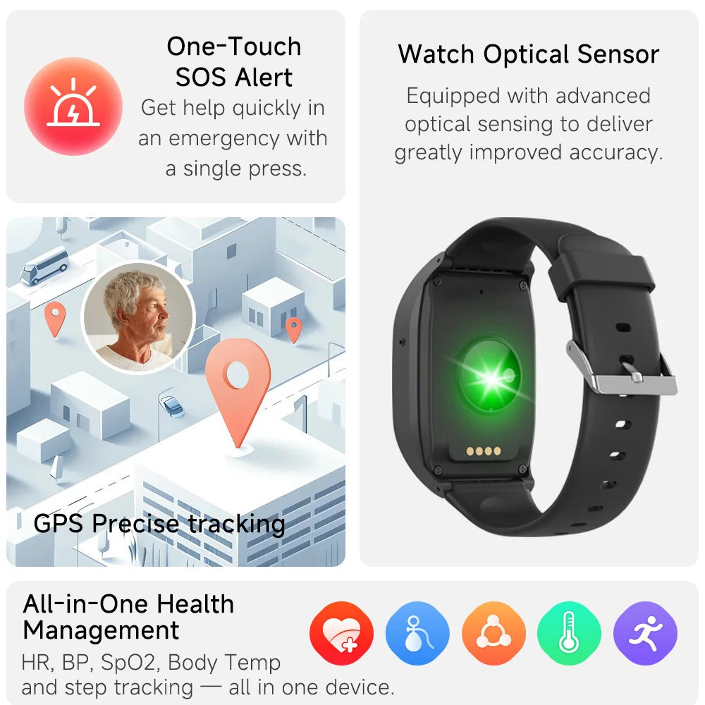 4G Elderly alarm GPS Watch 2G GPS Tracking Bracelet Health monitor SOS IP67 Waterproof Locator Fall Alert Tracker for Old People