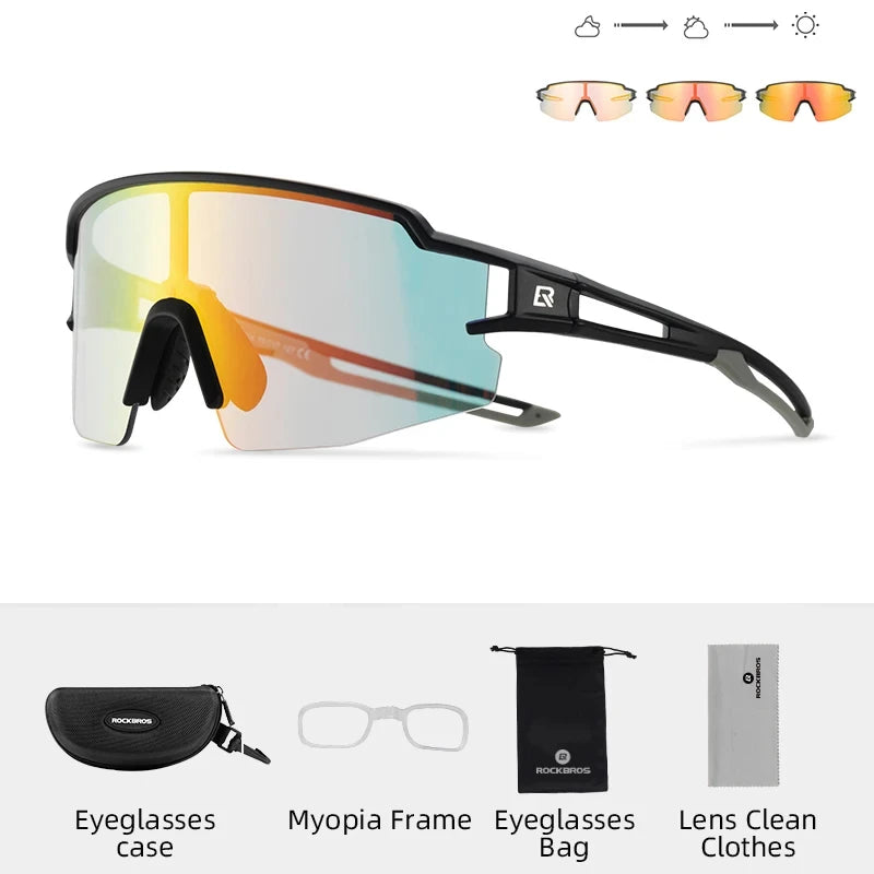 ROCKBROS Cycling Glasses Photochromic Polarized Lens Bike Glasses UV400 Protection Eyewear Sunglasses MTB Road Bicycle Goggles