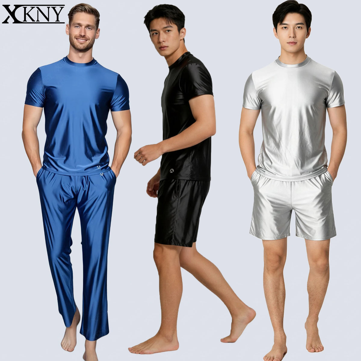 X Clock Nyoung Men Shiny Satin Swim Pants Comfortable Activewear