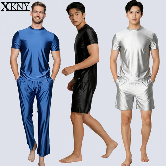 X Clock Nyoung Men Shiny Satin Swim Pants Comfortable Activewear