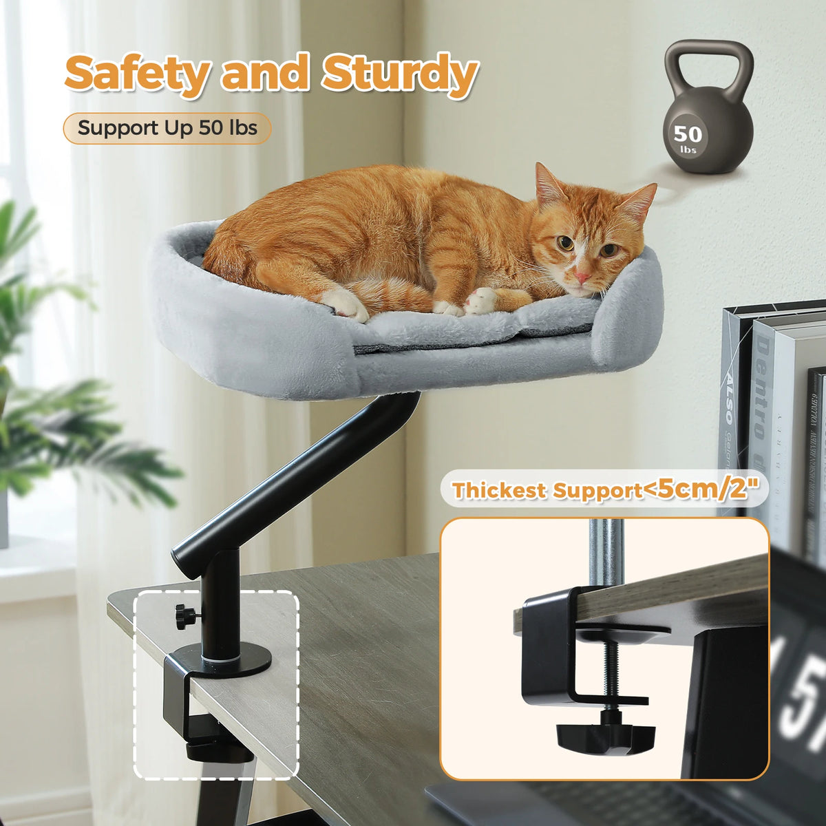PAWZ Road Adjustable Cat Desk Bed With Plush Hammock