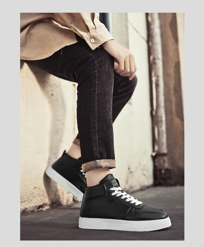 Men's Height Increasing High Top Canvas Sneakers Lace Up Shoes