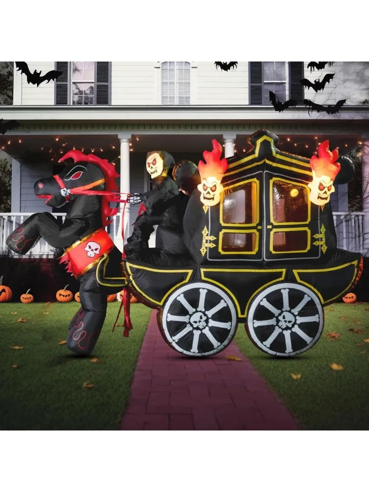 Joyfy Halloween Inflatable Carriage With LED Lights Outdoor Decor