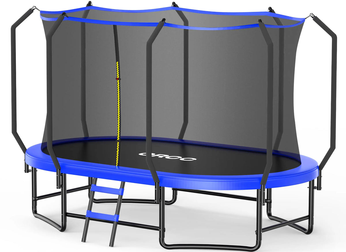 ORCC Oval Outdoor Trampoline with Safety Net - Recreational Gymnastics Trampoline for Kids, Heavy-Duty Galvanized Steel Frame