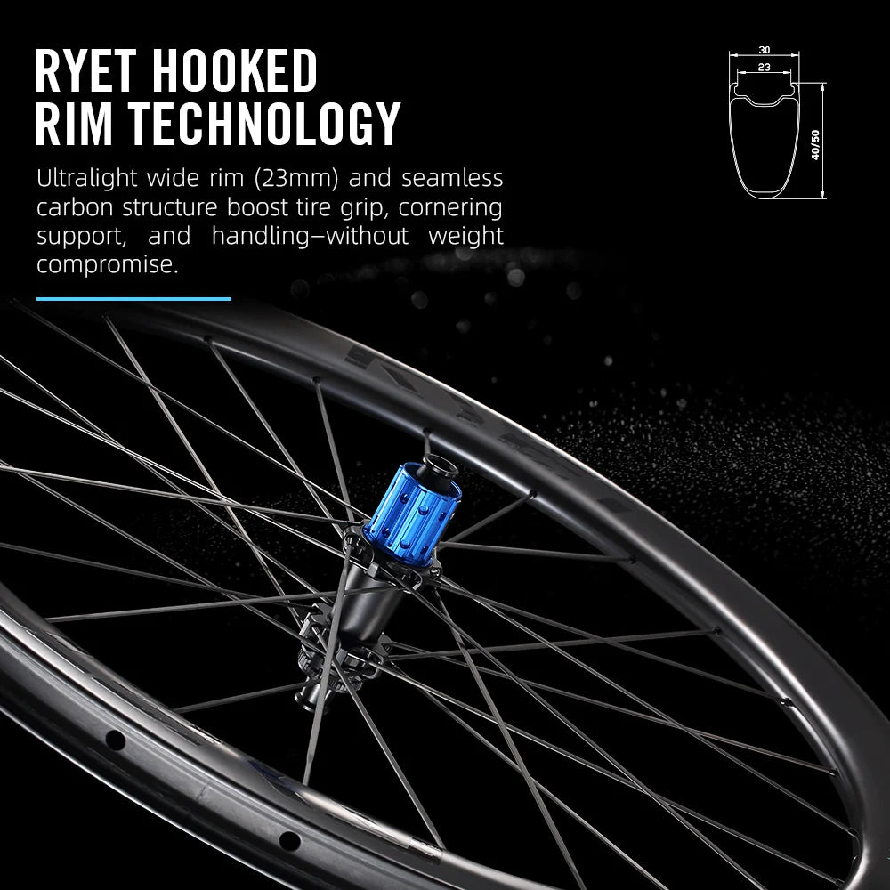 Ryet Ceramic Ratchet Carbon Road Wheelset Tubeless Disc Brake