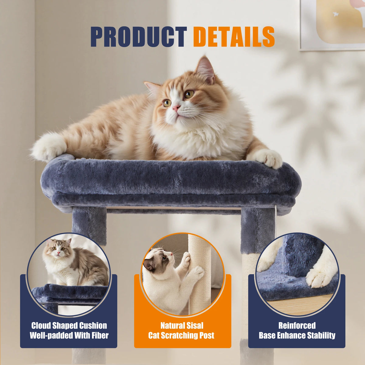 JHK Multilevel Cat Tree With Sisal Scratching Posts And Lounge