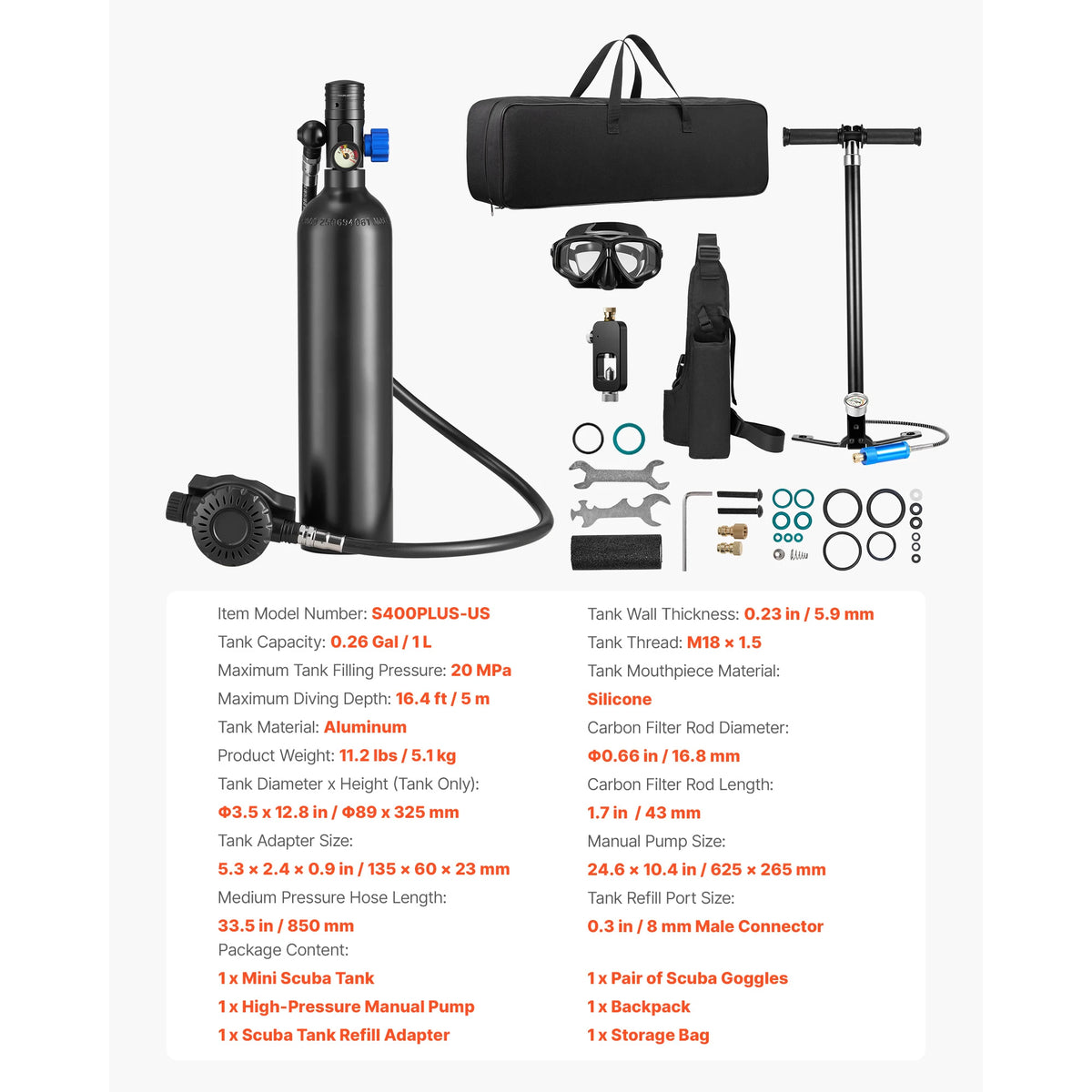 SucceBuy Mini Scuba Tank Portable Diving Tank for Underwater Breathing Reusable Lung Diving Cylinder up to 10 Minutes Dive Time