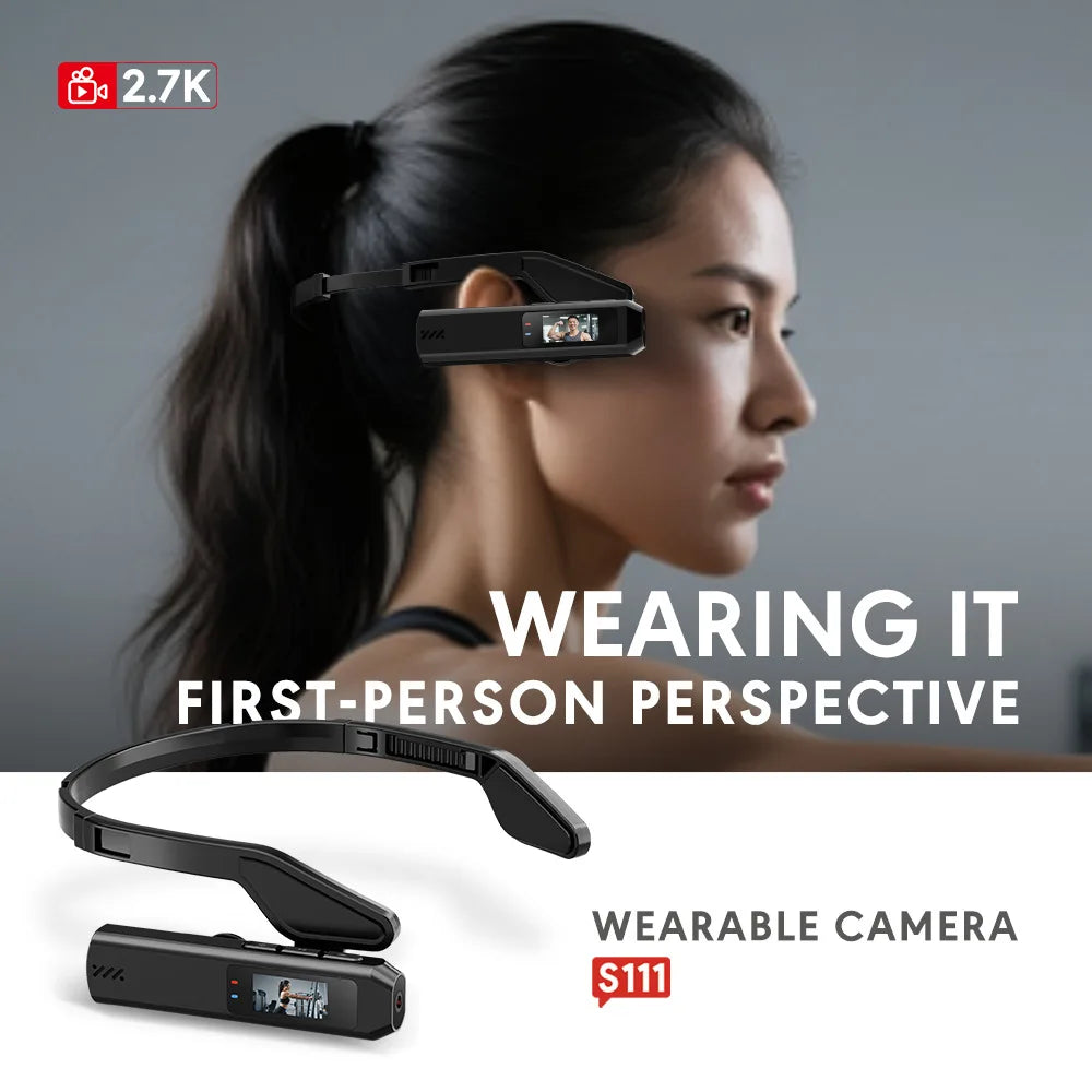 Portable Head Mounted Sports Camera Mini HD 2.7K/60FPS Wearable Camera 110°Wide Angle Lens WiFi APP Control Video Camcorder