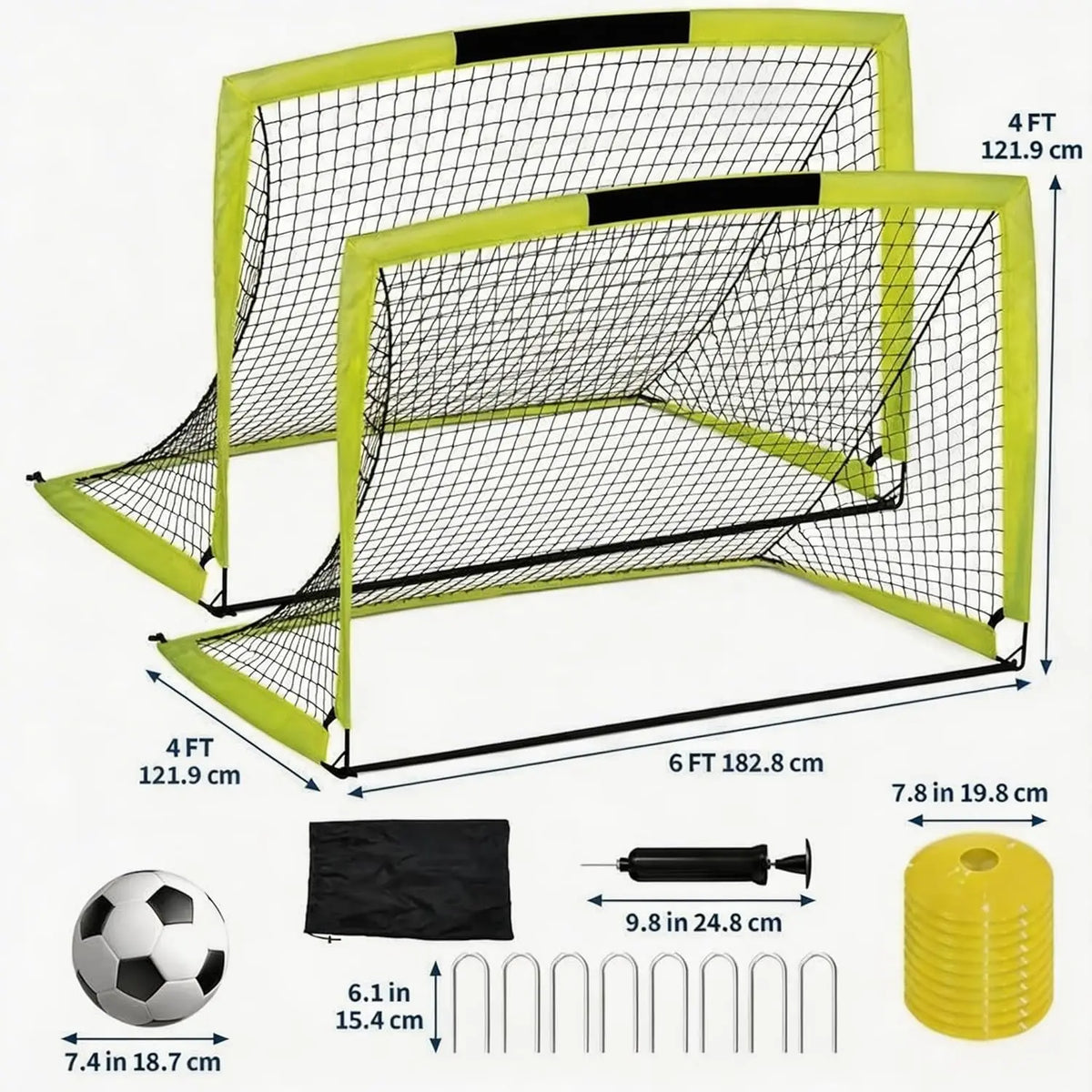 Soccer Goals, 12x6/ 6x4 FT Soccer Goal Set, Soccer Training Equipment Quick Setup, Portable Net Collapsible Metal Base