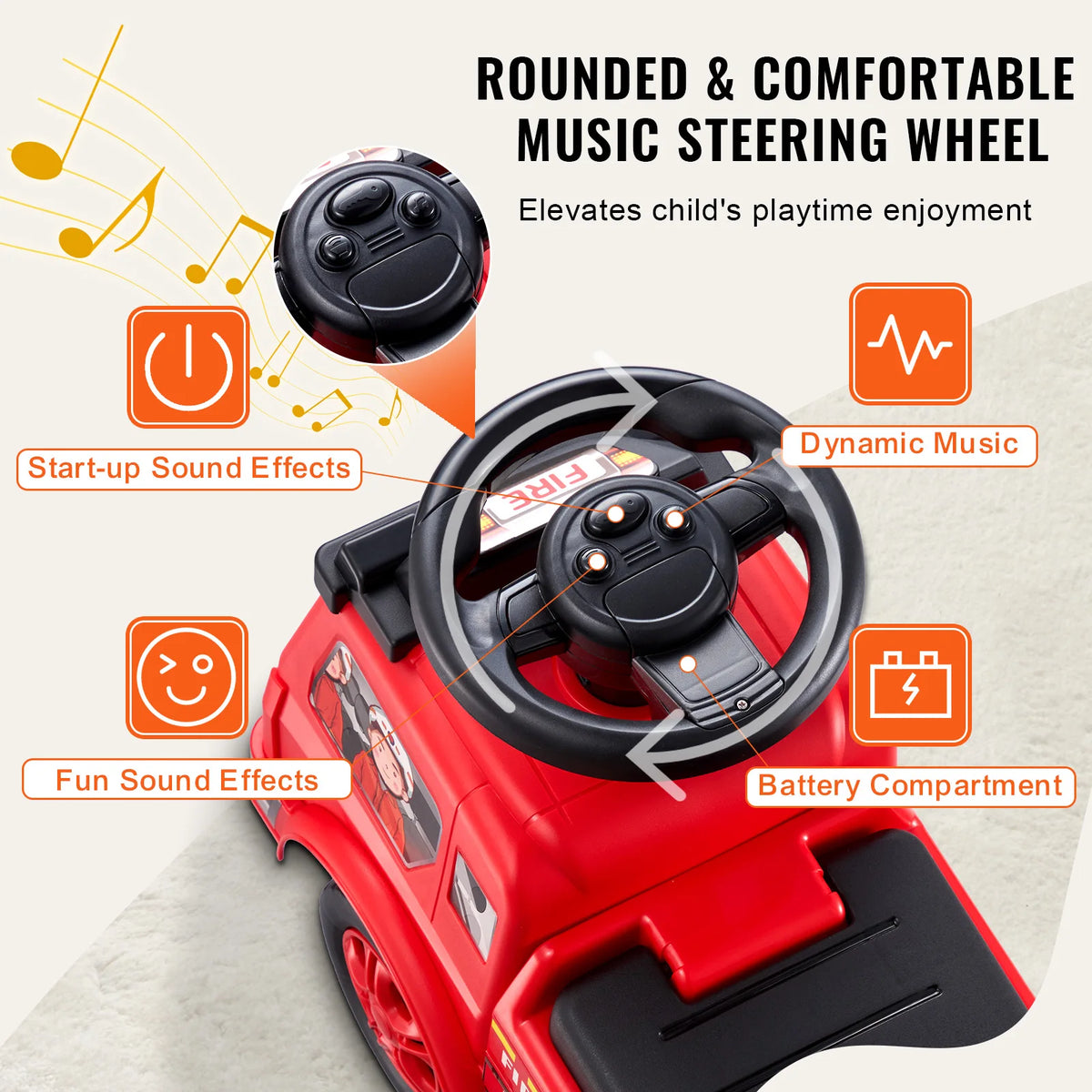 SucceBuy Childrens Ride On Push Car With Music And Storage