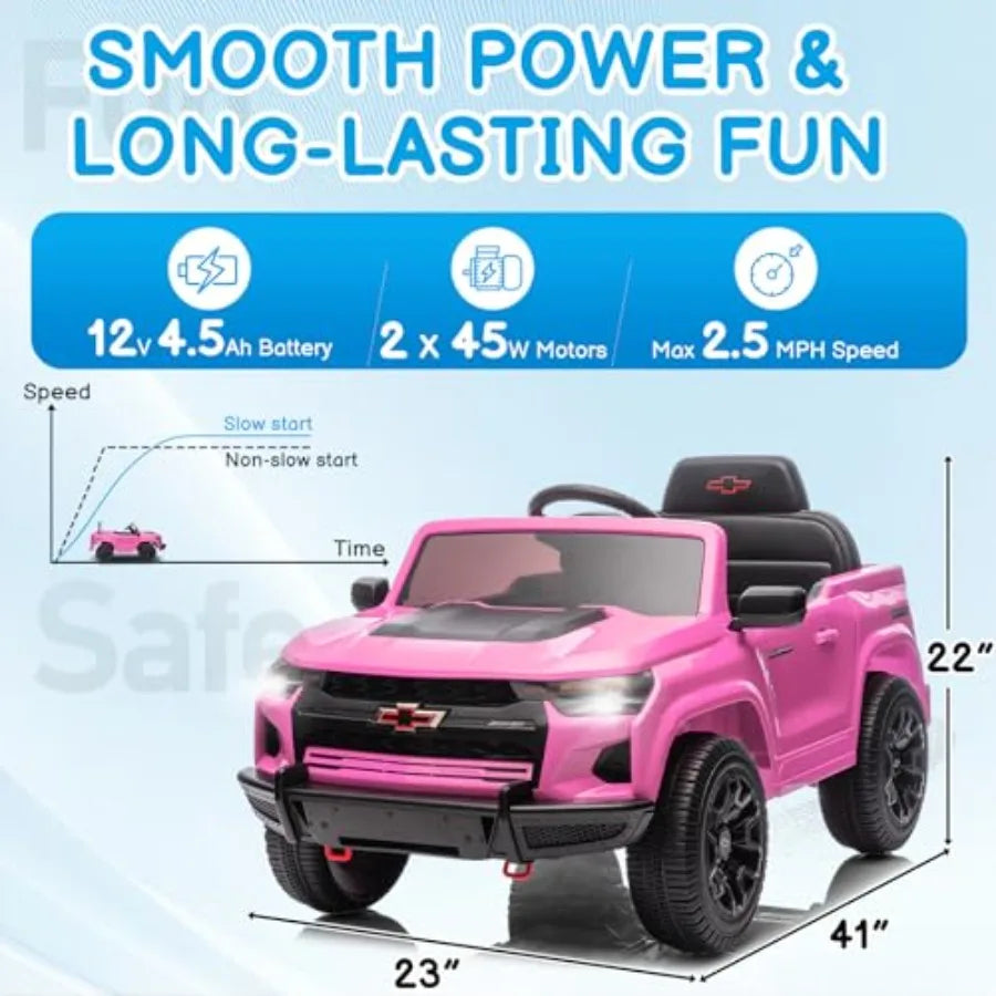 Pink 12V Electric Ride on Car for Toddlers with Remote Control Battery Powered Vehicle Bluetooth LED Lights Soft Start Suitable