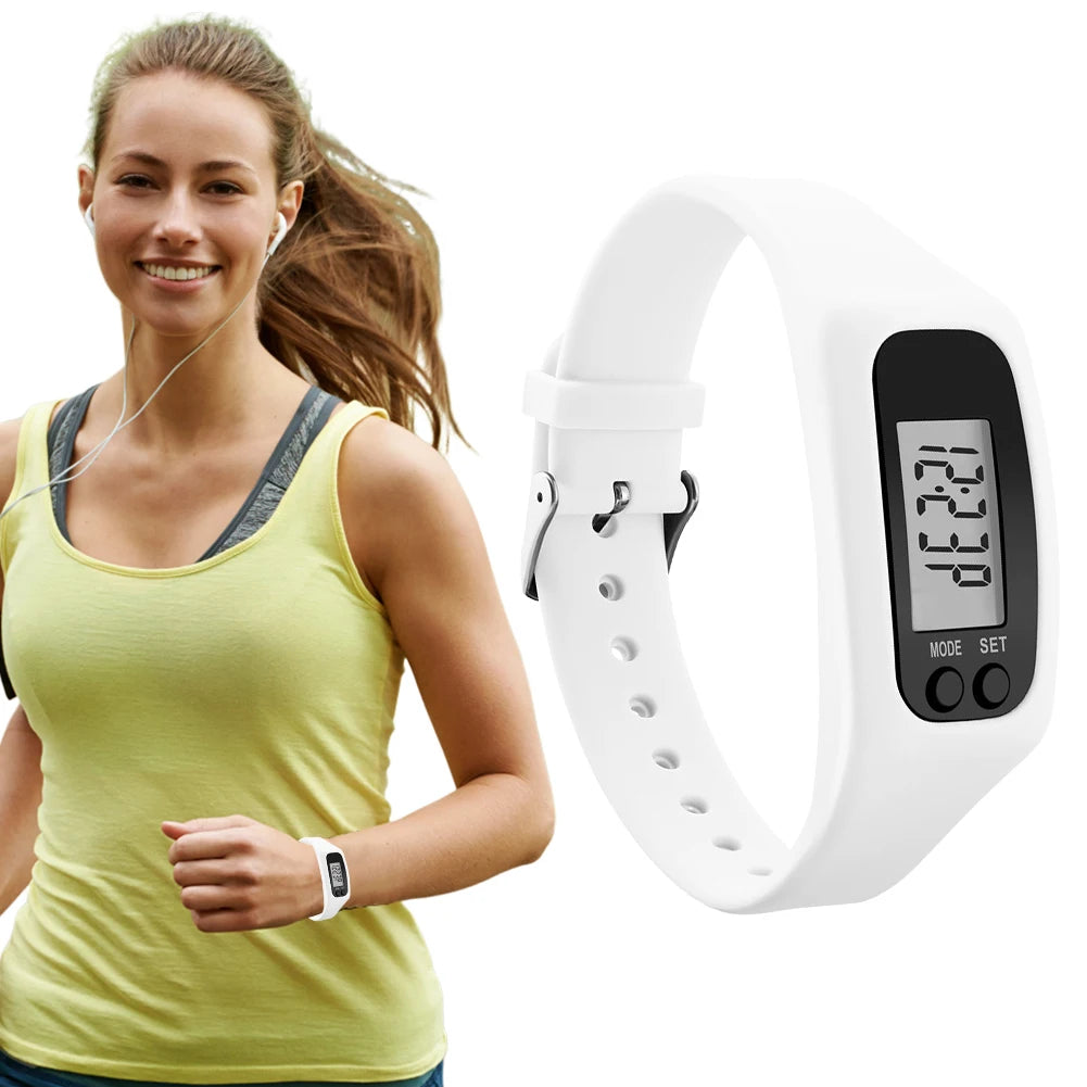 LED Pedometer Bracelet Wrist Calorie Counter 12/24H Time Display Walking Running Pedometer Fitness Watch for Outdoor Sports