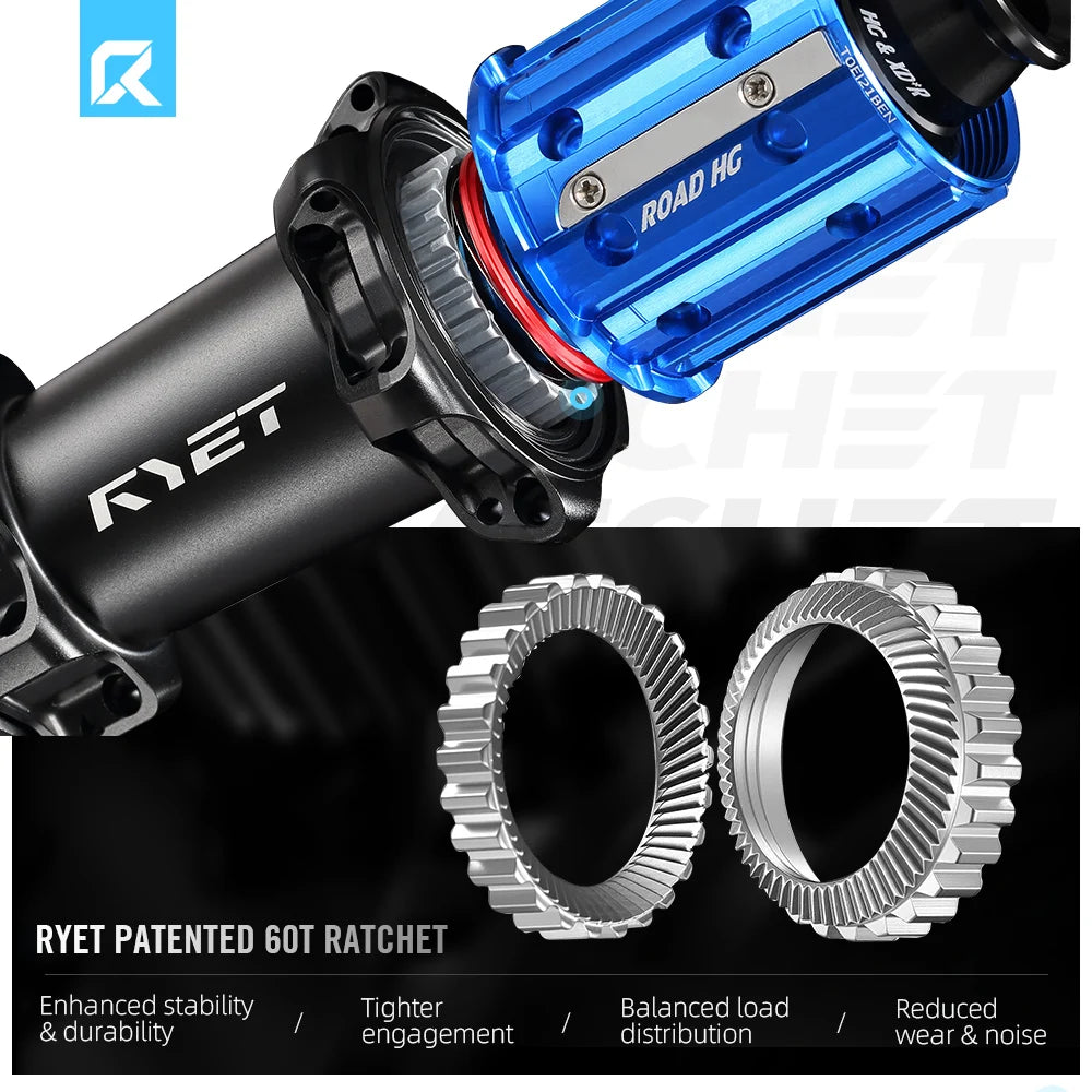 Ryet Ceramic Ratchet Carbon Road Wheelset Tubeless Disc Brake