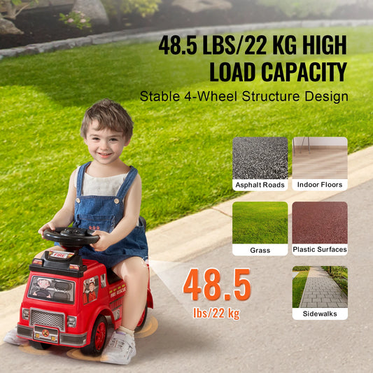SucceBuy Childrens Ride On Push Car With Music And Storage