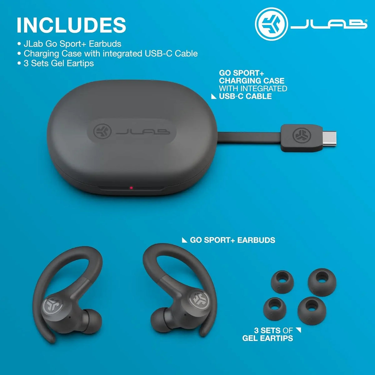 JLab Go Sport+ Wireless Workout Earbuds Featuring C3 Clear Calling, Secure Earhook Sport Design, 35+ Hour Bluetooth Playtime