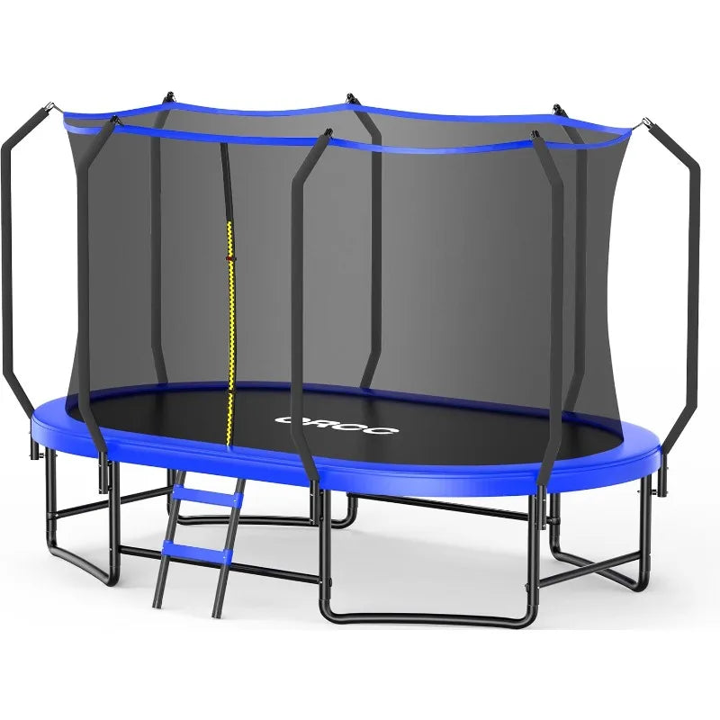 ORCC Oval Outdoor Trampoline with Safety Net - Recreational Gymnastics Trampoline for Kids, Heavy-Duty Galvanized Steel Frame