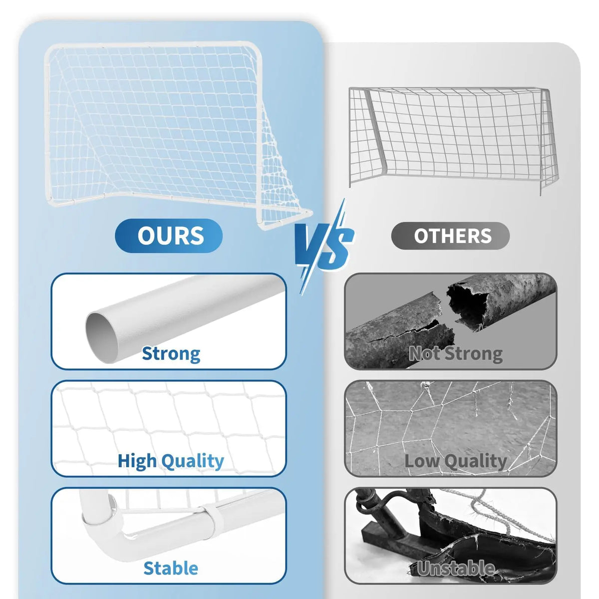 Soccer Goals, 12x6/ 6x4 FT Soccer Goal Set, Soccer Training Equipment Quick Setup, Portable Net Collapsible Metal Base