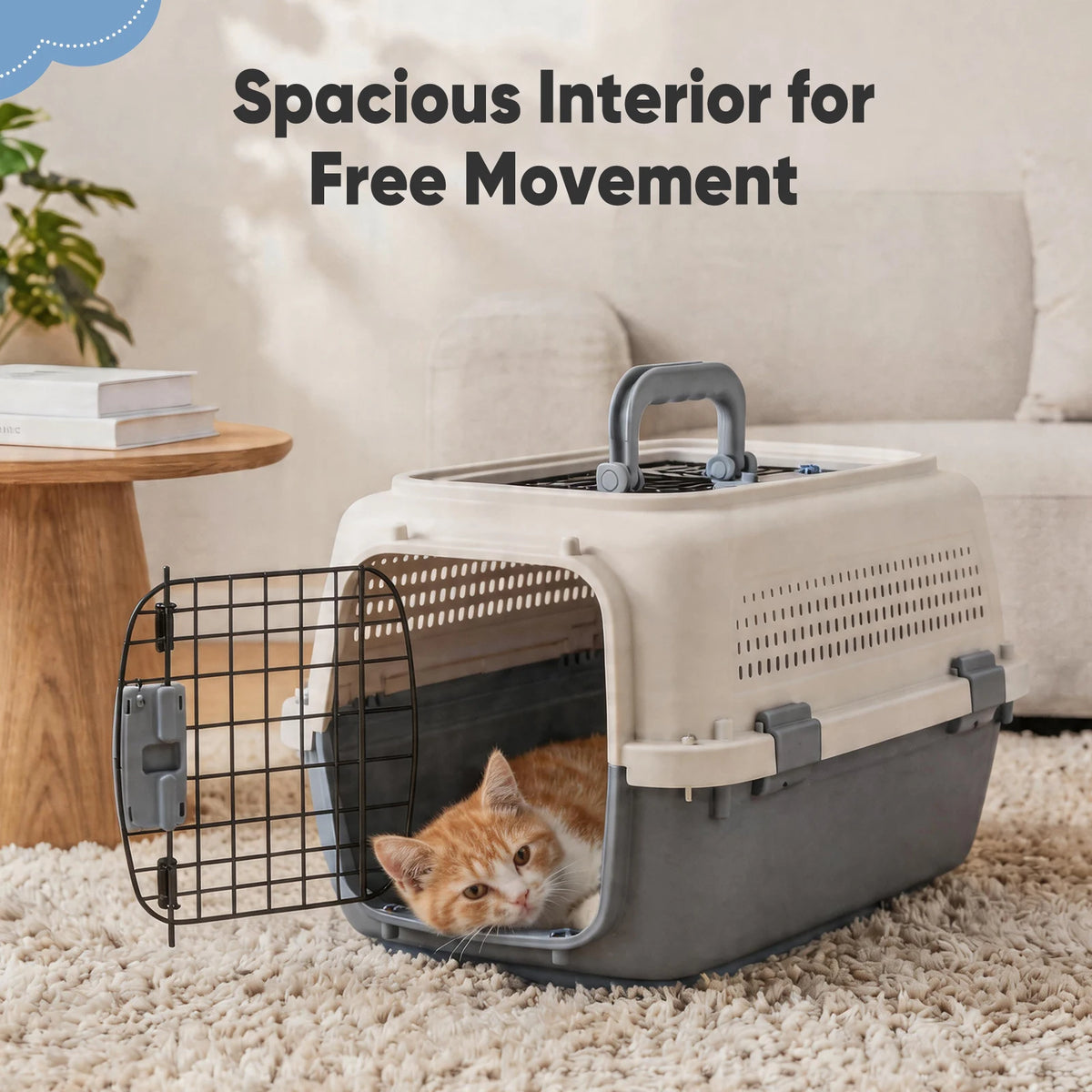 Durable Pet Carrier With Enhanced Latches And Bowl For Pets